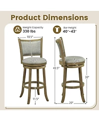 Gymax Swivel Bar Stools Set of 4 30 Inch Bar Height Chairs with Backrests and Wood Frame
