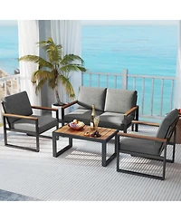 Gouun 4-Piece Aluminum Patio Conversation Set with Cushions and Coffee Table