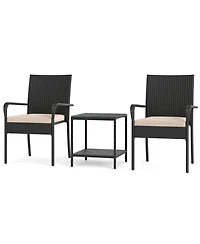 Gouun 3-Piece Pe Rattan Patio Chair Set with Tiered Glass Side Table and Seat Cushions
