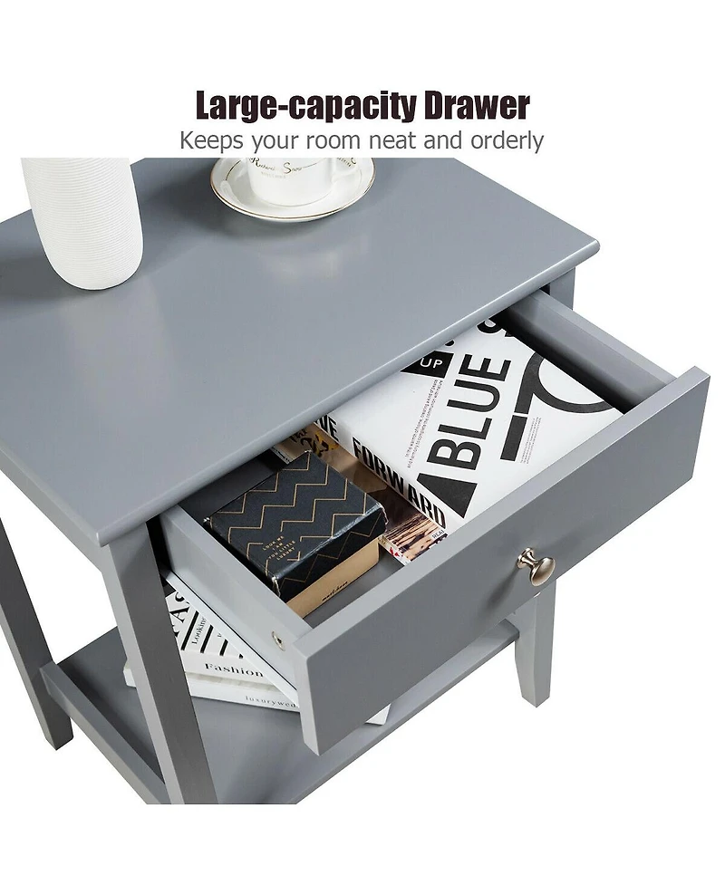 Sugift Wooden Nightstand End Table with Storage and Display