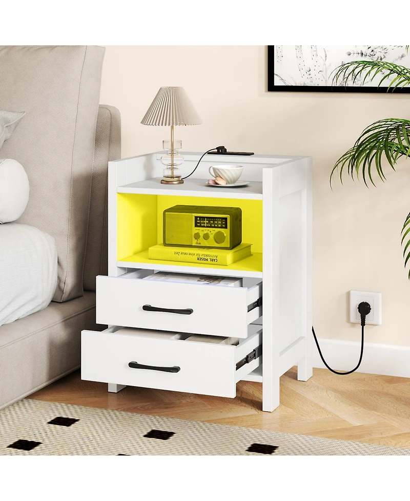 Sugift 23.5 in Nightstand with Charging Station and Open Storage Shelf