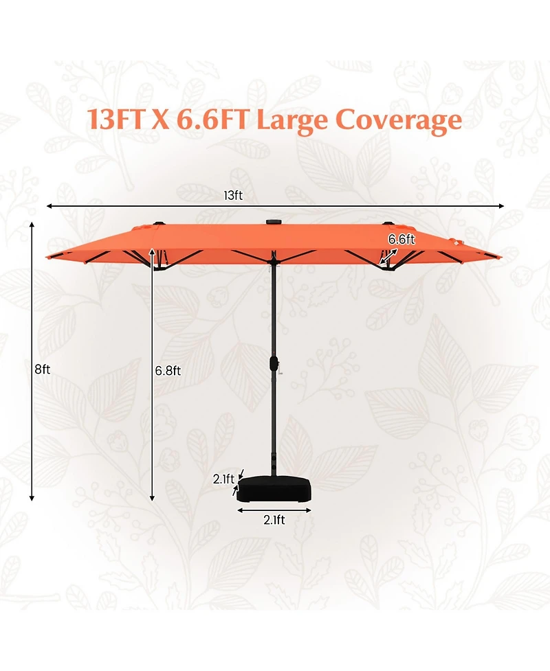 Sugift 13 ft Double Sided Patio Umbrella with Solar Lights