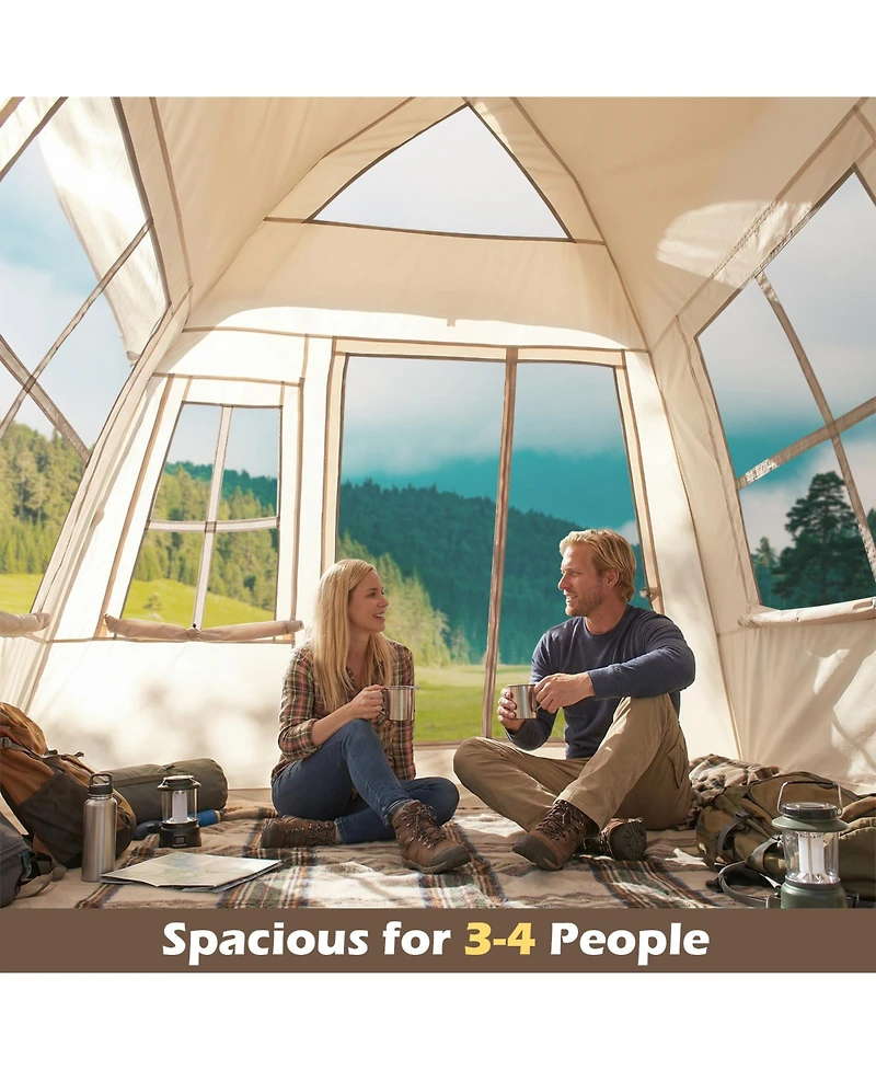 Sugift 4 Person Camping Tent Portable Automatic Easy Setup with Rainfly and 2 Doors