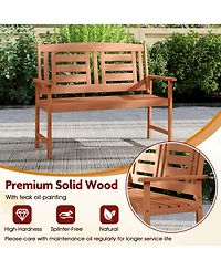 Sugift Outdoor Solid Wood Loveseat Hardwood 2-Seat Bench with Inclined Backrest and Slatted Seat