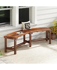 Sugift Patio Curved Bench Solid Wood Fire Pit Bench Outdoor Backless Loveseat