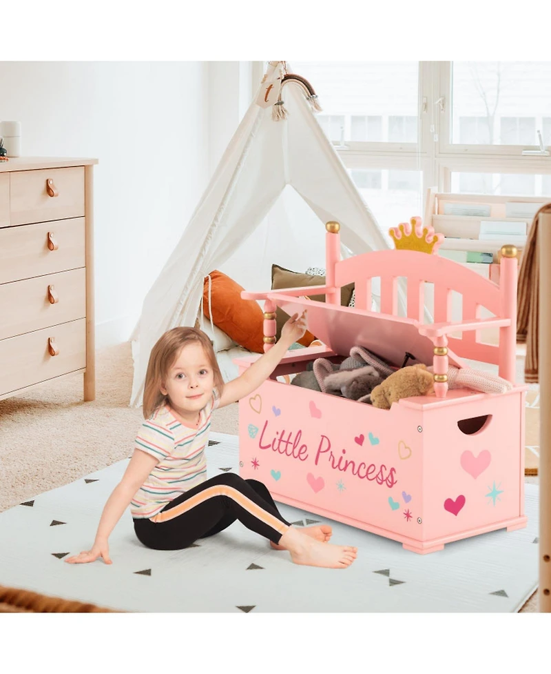 Gouun 2-in-1 Kids Princess Toy Box with Safe Hinged Lid and Bench Seat, 23.5 x 25 in