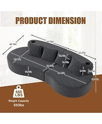 Rainsken 3-Person Modular Half Moon Sofa, Sleek Curved Sectional Couch with Chenille Fabric, Cup Holders and Side Storage Pockets for Living Room