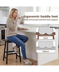 Gymax Solid Wood Saddle Bar Stools Set of 4 Backless Wooden Barstools with Footrests