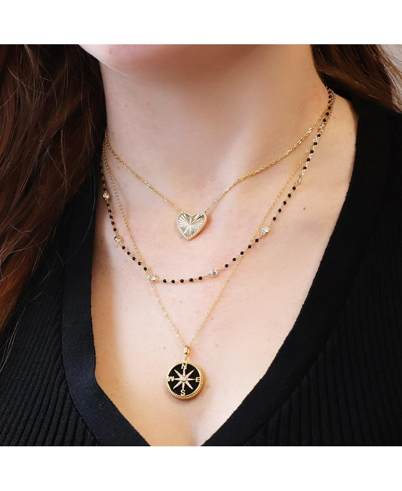 The Lovery Onyx Compass Necklace 14K Gold-Plated Sterling Silver
