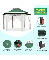 gaomon 13' x 13' Hexagonal Pop Up Gazebo Canopy Shelter for Backyard, Garden, Lawn