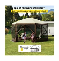 Sugift 10 x 10 ft Pop-Up Camping Gazebo Screen Tent 6 Sided Canopy Shelter for 8 People