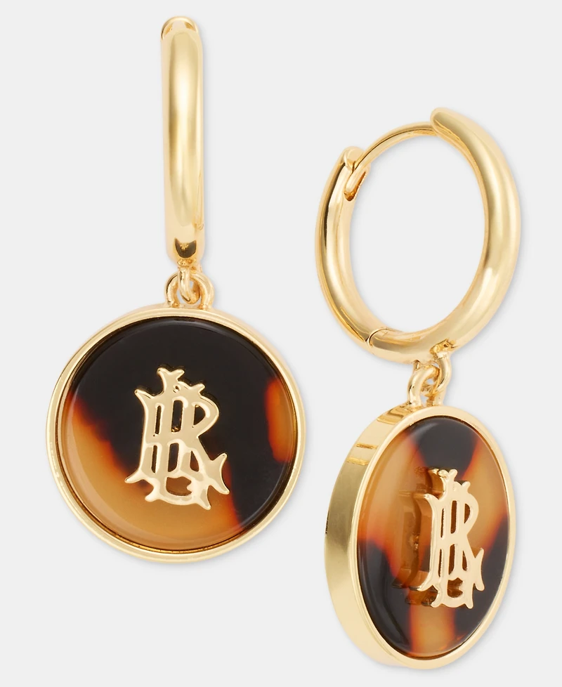 Lauren Ralph Lauren Tortoise-Look Logo Charm Hoop Earrings