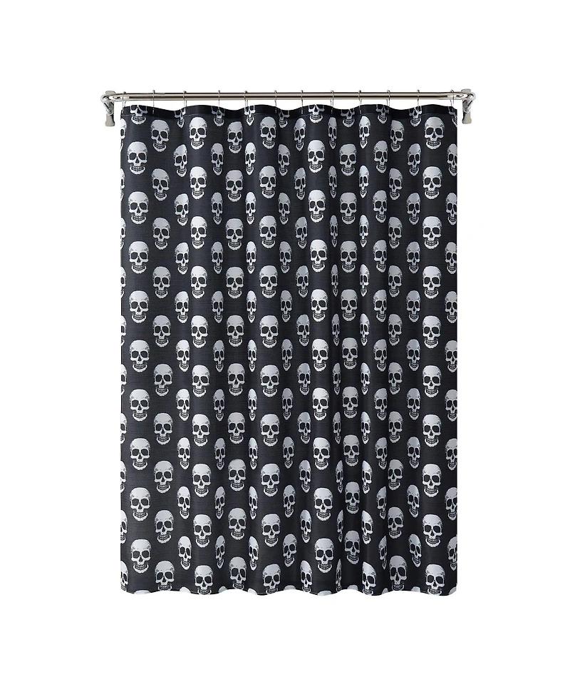 Kate Aurora Halloween Accents Black and White Spooky Skulls Fabric Shower Curtain