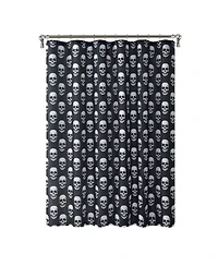 Kate Aurora Halloween Accents Black and White Spooky Skulls Fabric Shower Curtain