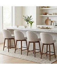 Maison Boucle Set of 4 Chenille Swivel Counter Height Stools, Walnut Wood Legs