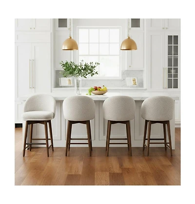 Maison Boucle Set of 4 Chenille Swivel Counter Height Stools, Walnut Wood Legs