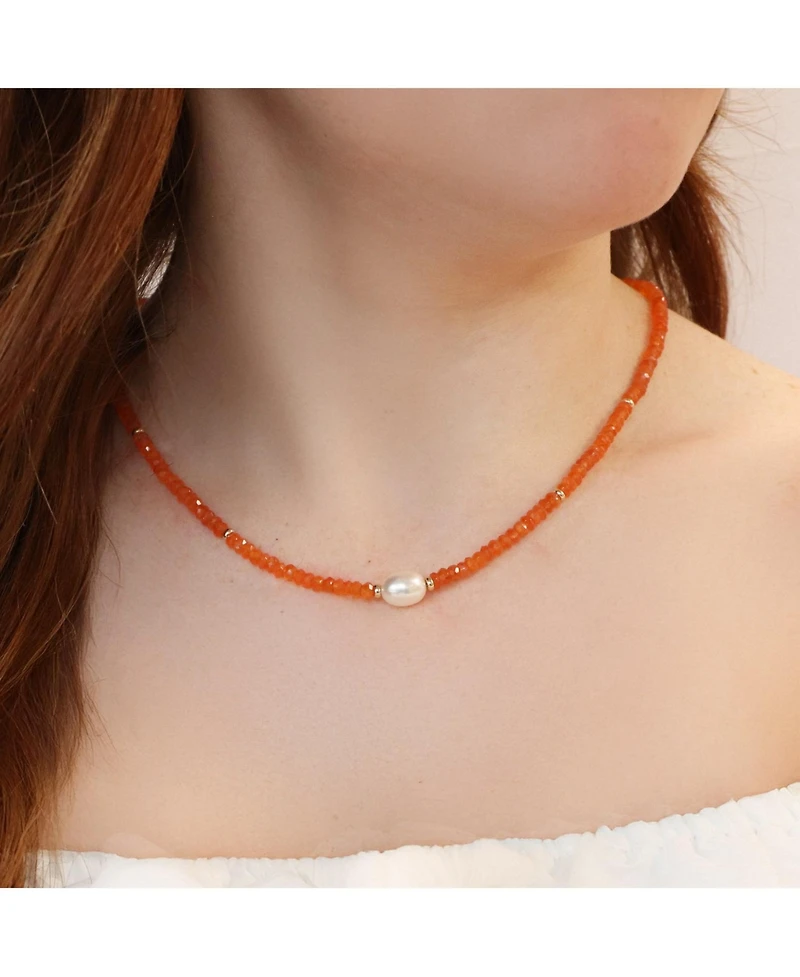 The Lovery Carnelian Bead Pearl Necklace 14K Gold