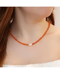 The Lovery Carnelian Bead Pearl Necklace 14K Gold
