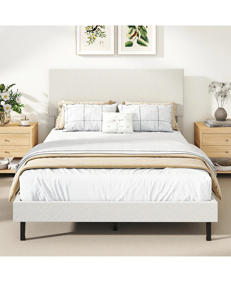 Slickblue Upholstered Velvet Platform Bed with Chevron Headboard