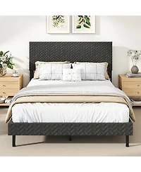 Slickblue Upholstered Velvet Platform Bed with Chevron Headboard