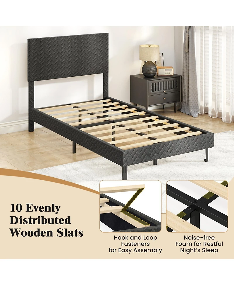 Slickblue Upholstered Velvet Platform Bed with Chevron Headboard