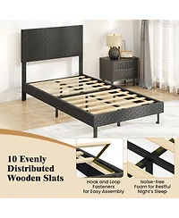 Slickblue Upholstered Velvet Platform Bed with Chevron Headboard