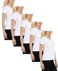 Galaxy By Harvic Women's Relaxed Fit V-Neck Short Sleeve T-Shirt-5 Pack