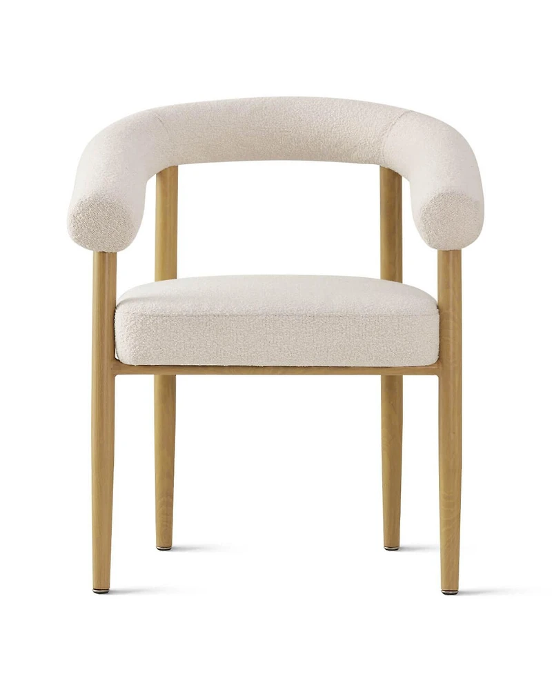 Maison Boucle Dining Chairs Set of 2, Wood-Look Metal Legs, Modern Armchair