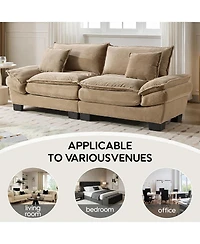 Rainsken 84" Plush Corduroy Loveseat Sofa, Stylish Deep Seat Upholstered Couch with 2 Pillows for Living Room, Apartment and Office