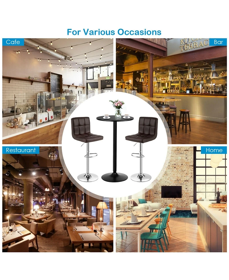 Gymax 3PCS Pub Table Set 24'' Round Bar Table and 2 Adjustable Bar Stools