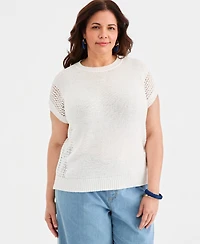 Style & Co Plus Mixed Open-Stitch Dolman-Sleeve Sweater, Macy's Exclusive