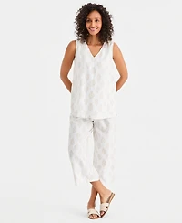 Style & Co Women's Printed Sleeveless Linen V-Neck Tunic, Macy's Exclusive