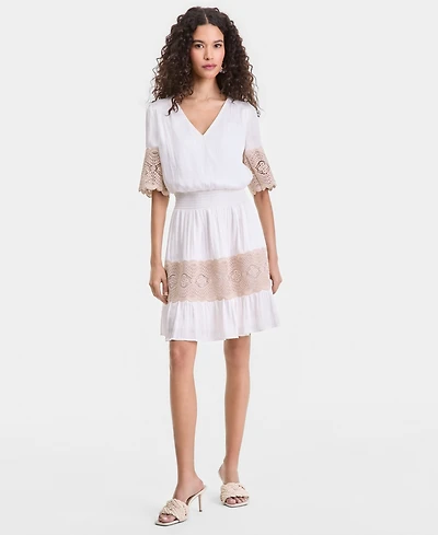 I.n.c. International Concepts Women's Smocked-Waist Lace Trim Dress, Macy's Exclusive