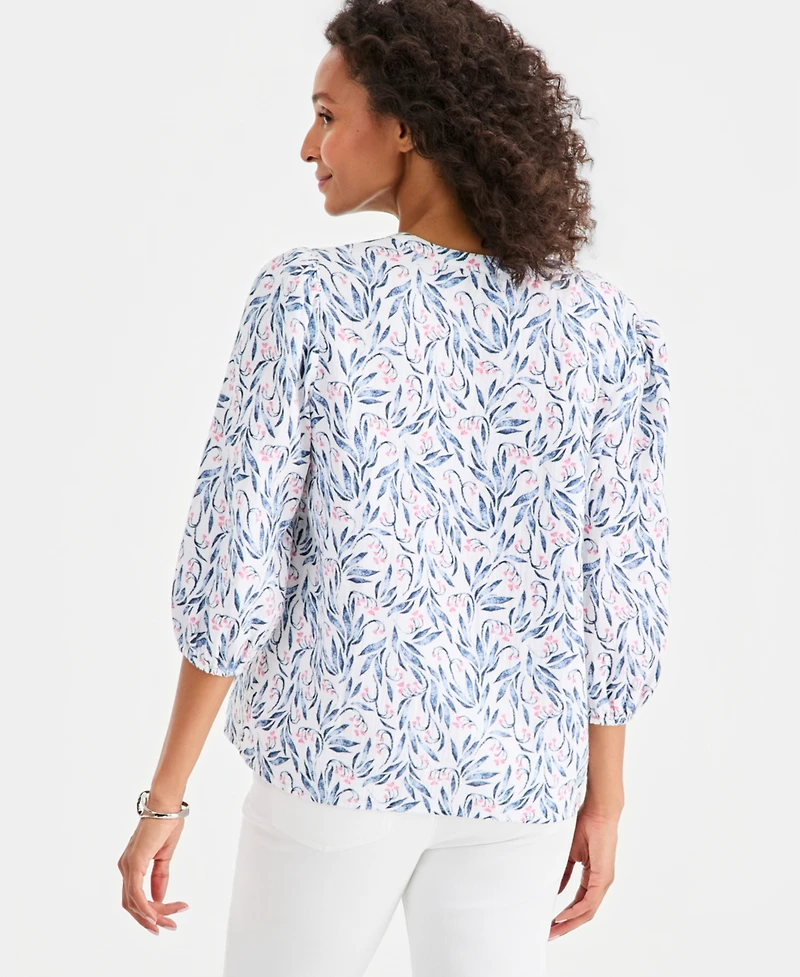 Style & Co Women's Printed Cotton Gauze 3/4-Sleeve Top, Macy's Exclusive