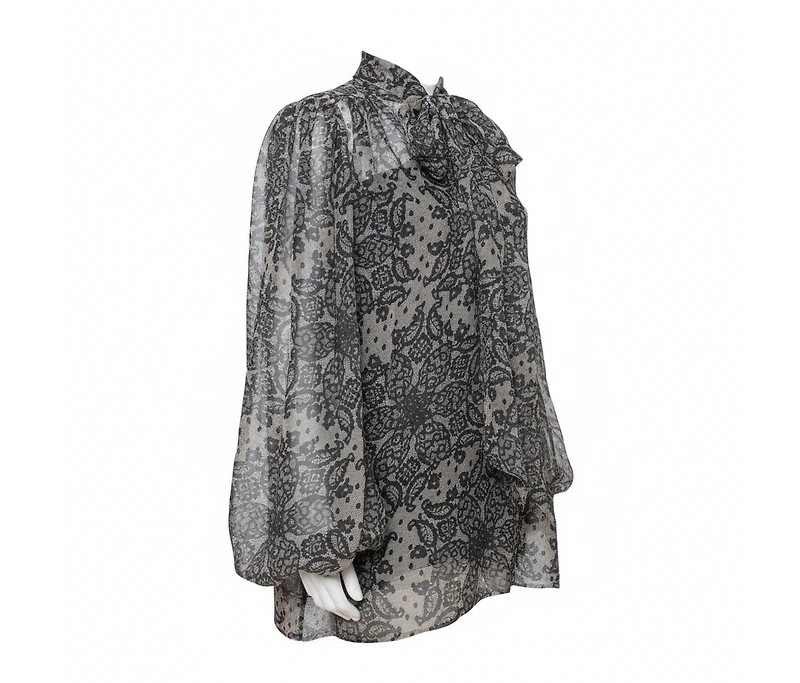 Pre-Owned Dolce and Gabbana Women's Paisley Print Silk Bow Tie Blouse