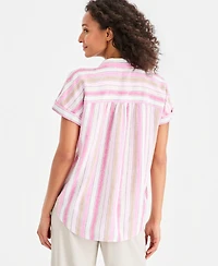 Style & Co Women's Striped Linen Camp Shirt, Macy's Exclusive