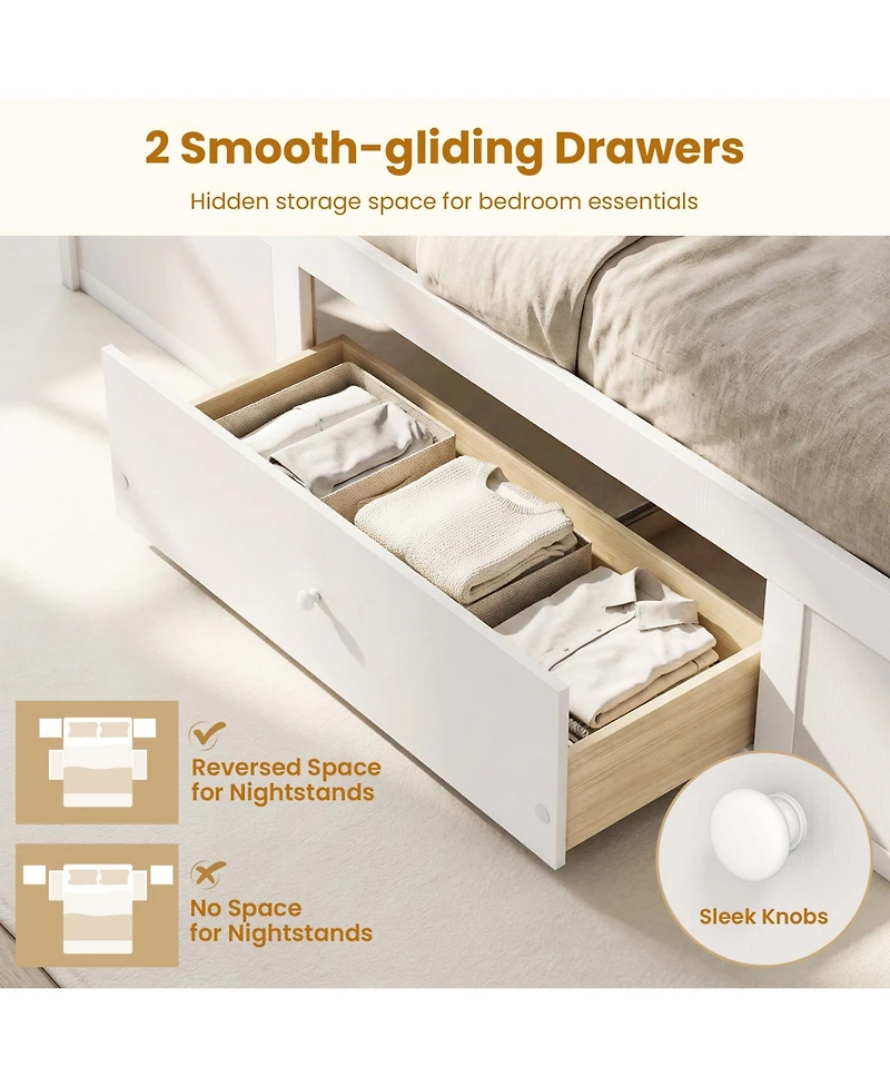 Slickblue Rattan Platform Bed Frame Full with Storage Drawers