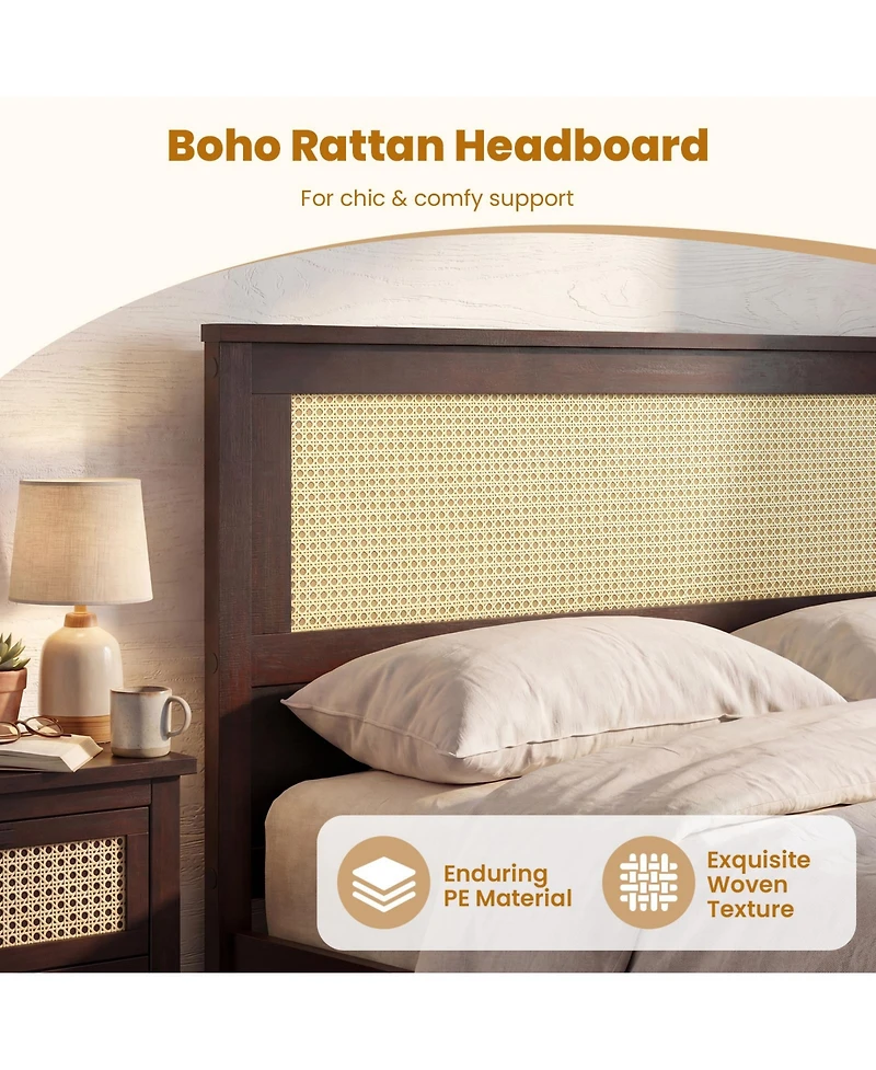 Slickblue Rattan Platform Bed Frame Full with Storage Drawers