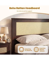 Slickblue Rattan Platform Bed Frame Full with Storage Drawers