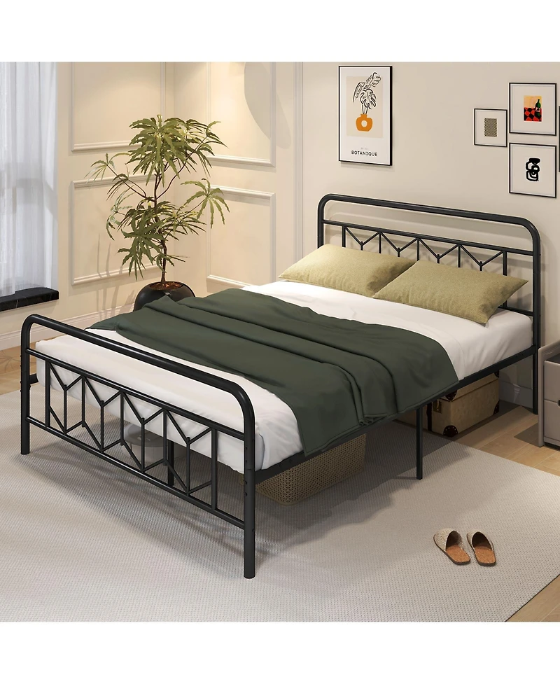 Slickblue Modern Platform Bed with Tall Headboard Secure Snap Lock Slats Design