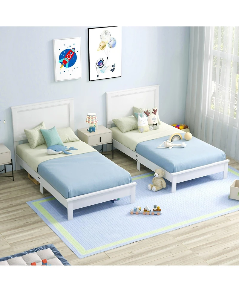 Slickblue Wooden Platform Bed Frame with Headboard and Sturdy Slat Support Structure