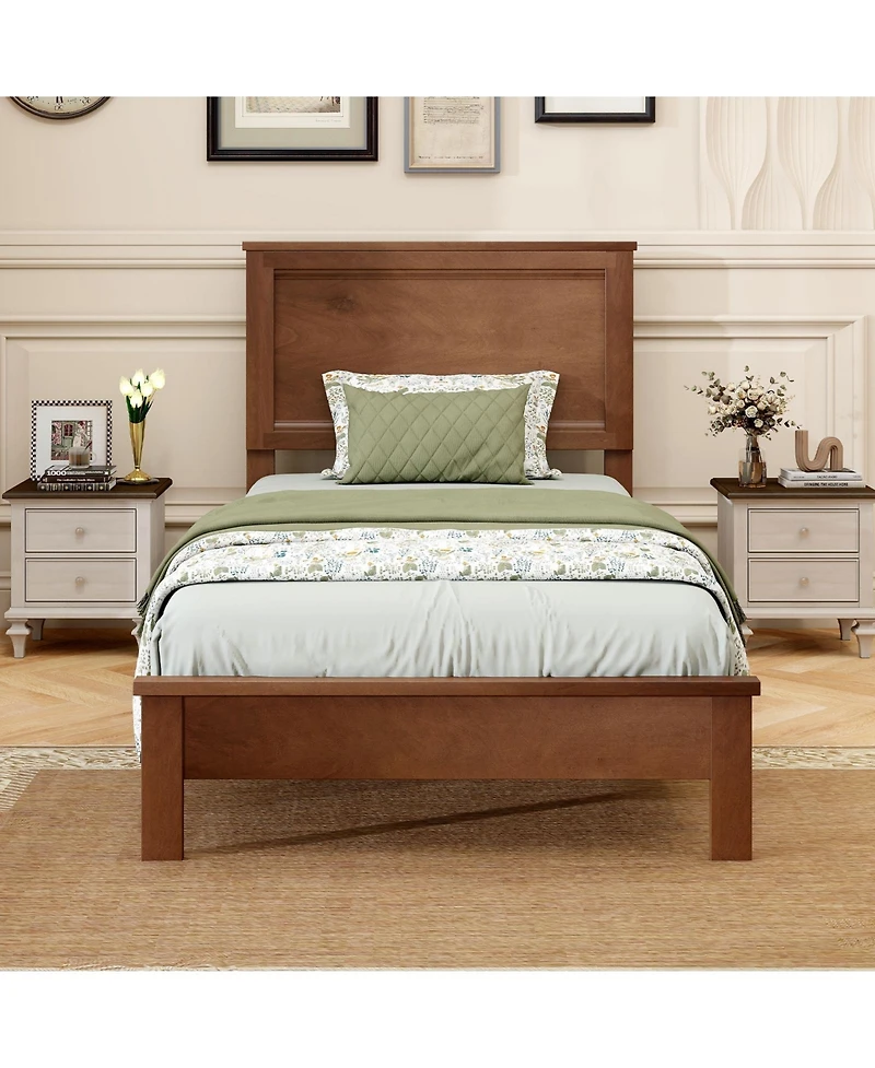 Slickblue Wooden Platform Bed Frame with Headboard and Sturdy Slat Support Structure