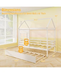 Slickblue Wooden House Bed with Trundle and Roof Platform Frame