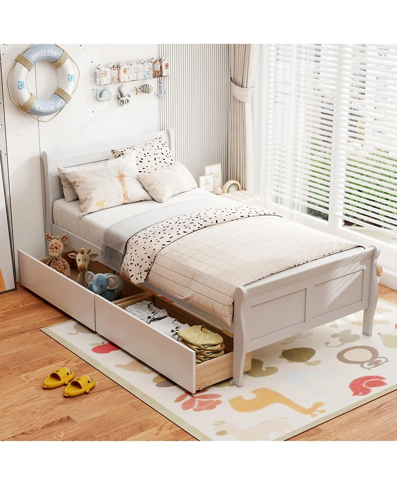 Slickblue Wood Sleigh Bed with Storage Drawers, Platform Frame Underbed