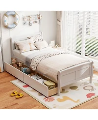 Slickblue Wood Sleigh Bed with Storage Drawers, Platform Frame Underbed