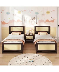 Slickblue Rattan Twin Bed Frame with Built-in Storage Drawers