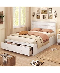 Slickblue Wooden Full Bed Frame with Storage Drawers Platform Design
