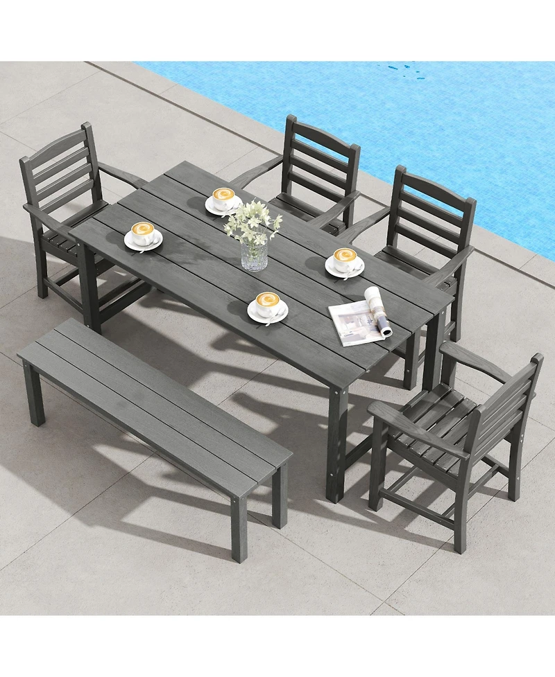 Sugift 6-Piece Hdpe Patio Dining Set with Armchairs and Bench