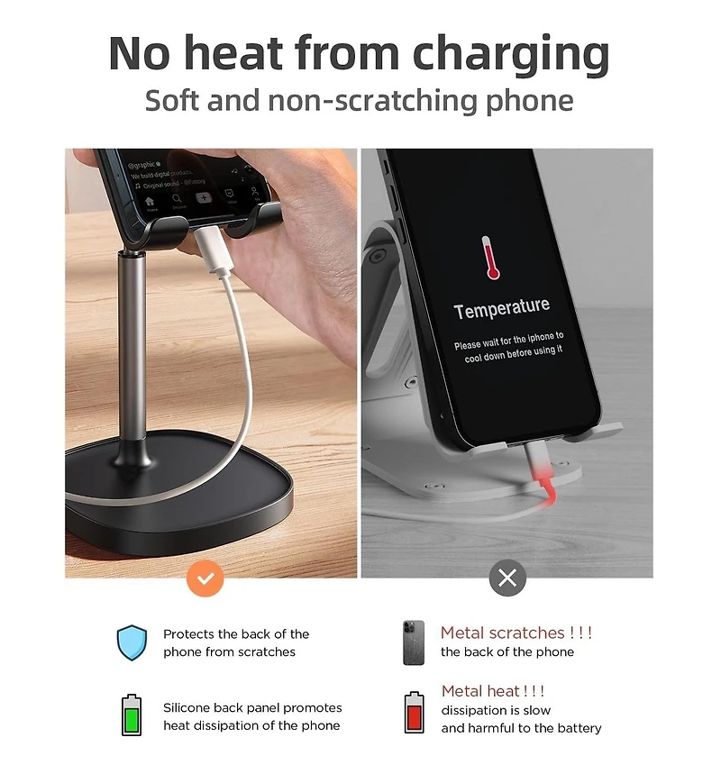 Lisen Adjustable Phone Stand for Desk, Aluminum Cell Phone Holder with Height and Angle Adjustment, Anti-Slip Base, Compatible with iPhone, iPad