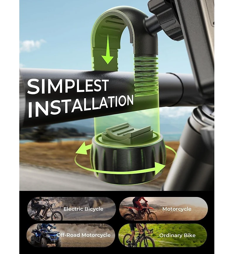 Lisen Bike Phone Holder for Handlebar, Secure Motorcycle and Bicycle Mount, Shockproof Clamp Phone Holder for iPhone, Samsung, Scooter, E-Bike